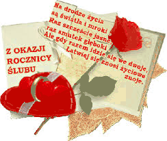 Róża i czerwone życzenia z okazji rocznicy ślubu